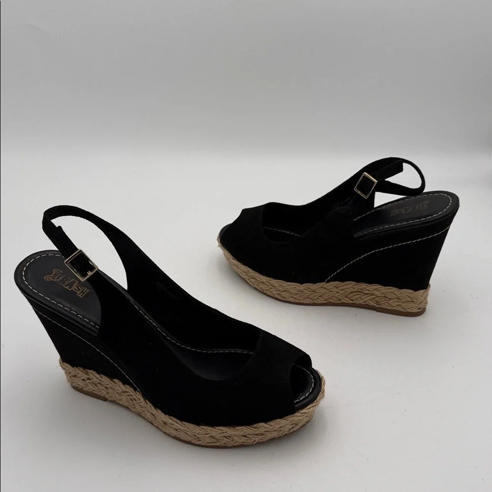 Brash Black Tan Wedge espadrilles Sandals women 12 casual vacation beach Y2K